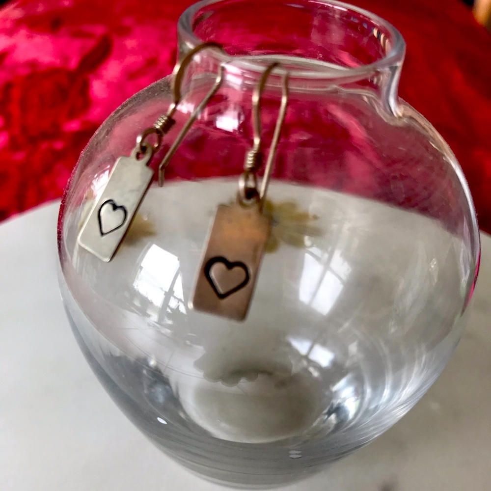 Sterling silver handmade heart hammered earrings